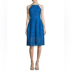 Parker Alana Embroidery Eyelet Knee Length Cotton Dress Glacius Royal Blue Small